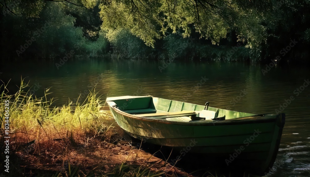 Boat on the river bank, tranquility of nature. Boat on the river bank, tranquility of nature.