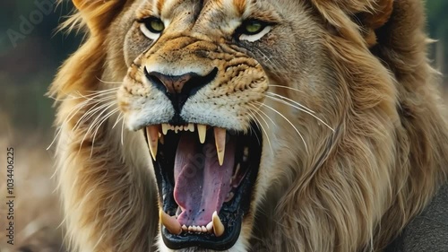 lion roaring in the savannah