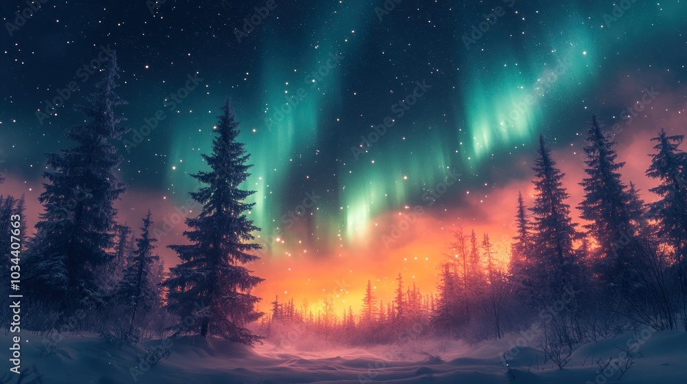Northern Lights Over Snowy Forest Northern Lights Over Snowy Forest