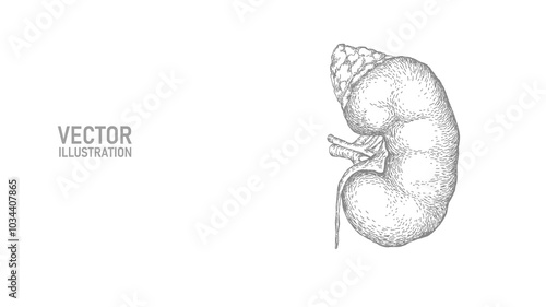 Healthy kidney internal organ ink drawing. Urology system medicine disease treatment. Future science technology hand drawn vector illustration