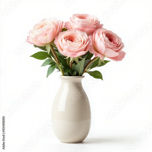 Wallpaper Mural Pink Roses in a White Vase on White Background Spring Flowers Floral Arrangement Romance Torontodigital.ca
