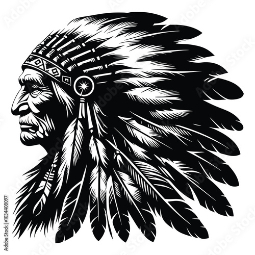 Indian Chief Mascot Head Silhouette vector