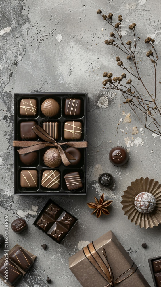 Flat lay gift box with chocolates Flat lay gift box with chocolates