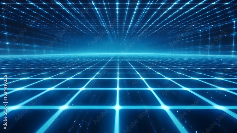 Blue grid background, 80s-style grid, grid with glowing lines Blue grid background, 80s-style grid, grid with glowing lines