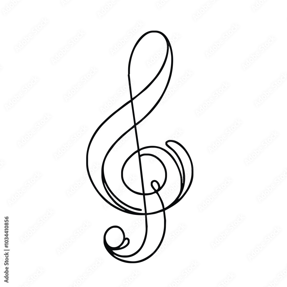 Musical symbol, a sign. Treble clef. Icon. Vector drawing. One-line drawing. A simple drawing depicting a continuous line of a tableware item for a liquid or drink. Musical symbol, a sign. Treble clef. Icon. Vector drawing. One-line drawing. A simple drawing depicting a continuous line of a tableware item for a liquid or drink.