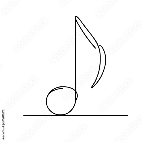 Musical symbol, a sign. A musical note. Icon. Vector drawing. One-line drawing. A simple drawing depicting a continuous line of a tableware item for a liquid or drink.	