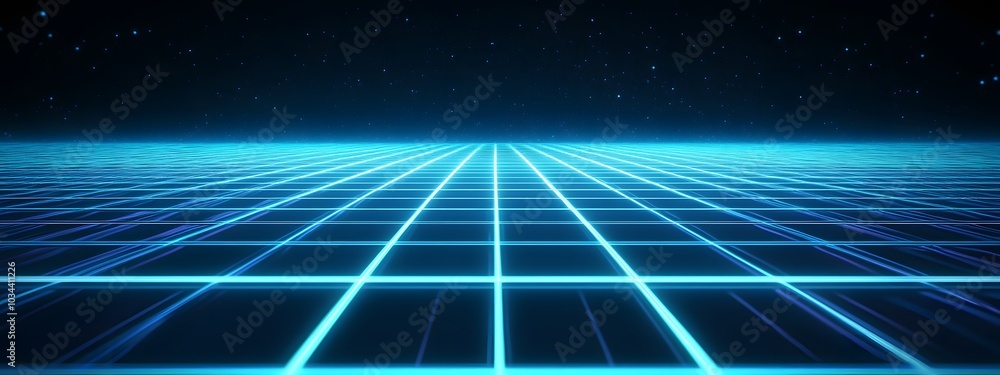 Blue grid background, 80s-style grid, grid with glowing lines Blue grid background, 80s-style grid, grid with glowing lines