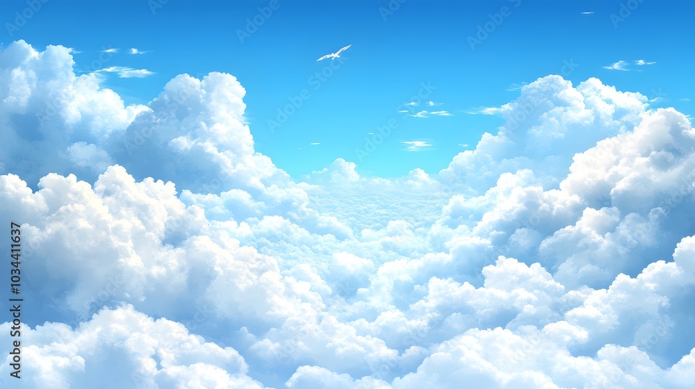 Serene Sky Above Fluffy Clouds Under a Clear Blue Horizon Brightened by Sunshine Serene Sky Above Fluffy Clouds Under a Clear Blue Horizon Brightened by Sunshine