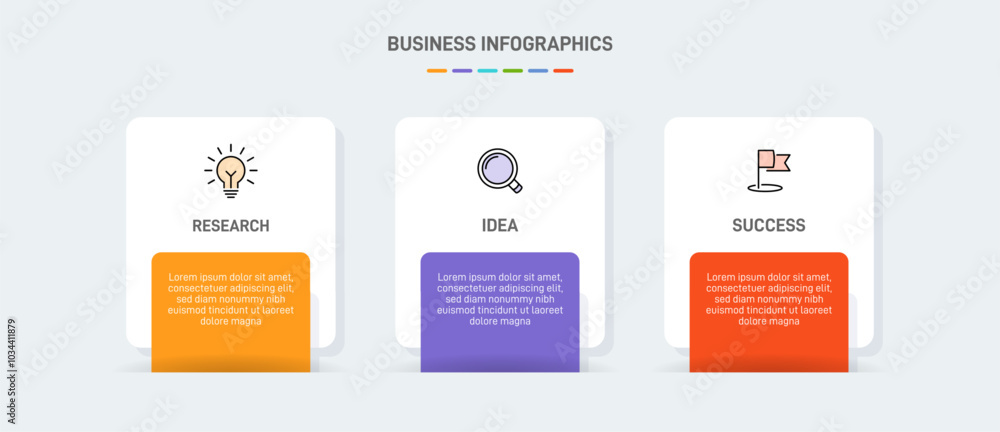 3 clean infographic design shaped elements template, symbolizing the three stages of business strategy and progression. Progress bar or timeline. Vector for presentation, web site or app. 3 clean infographic design shaped elements template, symbolizing the three stages of business strategy and progression. Progress bar or timeline. Vector for presentation, web site or app.
