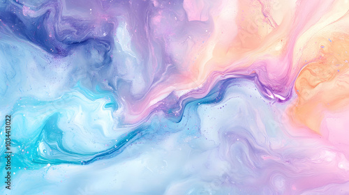 Illustration of a colorful liquid abstract design in soothing pastel hues 