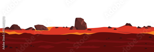 layer of land in hot and barren conditions, flat seam game level. cross section of natural earth texture near mountains and hot areas