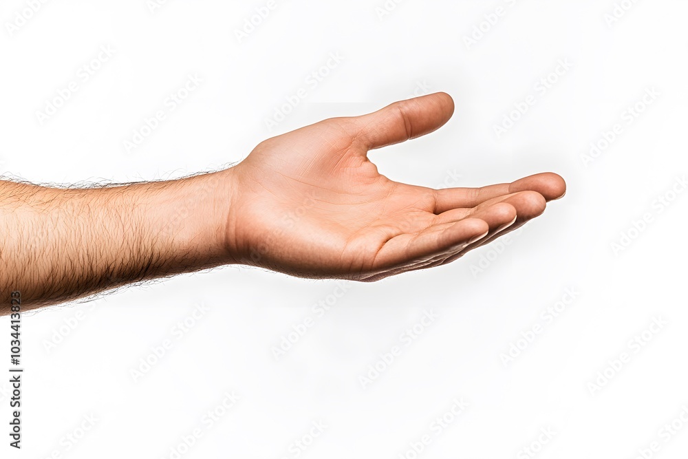 Open Hand Gesture Expressing Invitation or Offering Against Plain Background Open Hand Gesture Expressing Invitation or Offering Against Plain Background