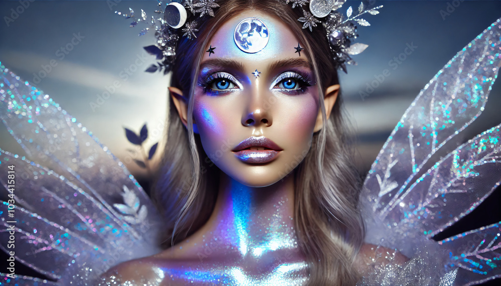 surreal portrait of magical woman with shimmer maker up surreal portrait of magical woman with shimmer maker up