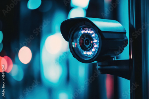 Security camera mounted on a door, monitoring the entrance.