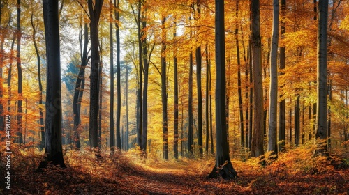 A Path Through Golden Autumn Forest