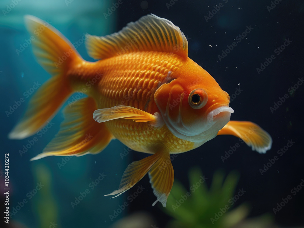 Oranda goldfish in aquarium fish tank close up Oranda goldfish in aquarium fish tank close up