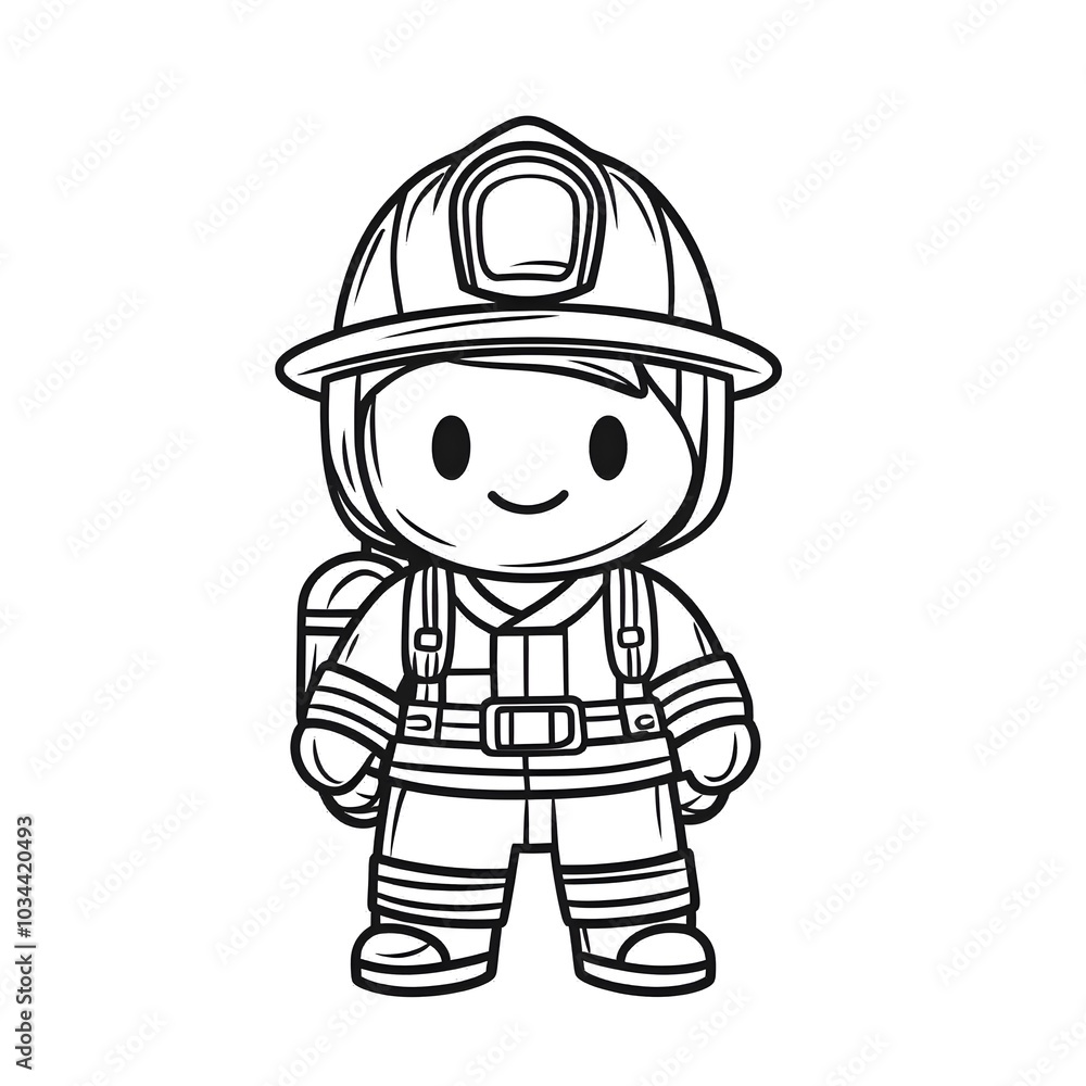 Cartoon Firefighter Character Illustration in Black and White Line Art Style Cartoon Firefighter Character Illustration in Black and White Line Art Style