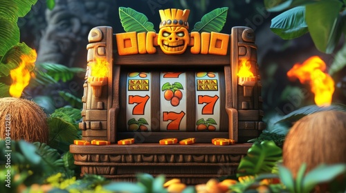 Tiki god slot machine model with jungle theme photo