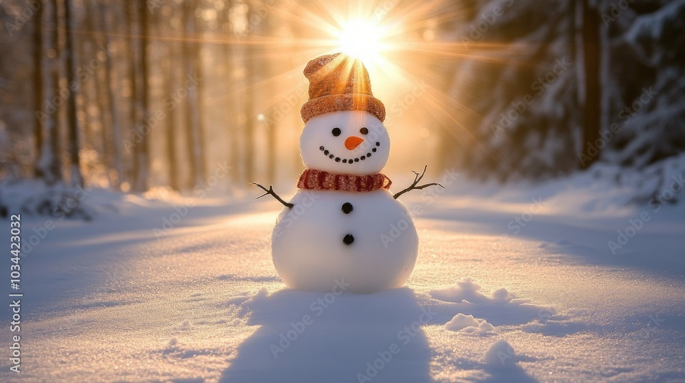 Fototapeta premium Festive Snowman Basking in Sunlight during Winter Celebration