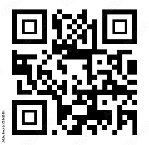 QR code scan vector. Abstract barcode icon for mobile, isolated on white background. Encoded pattern for digital payment, quick sharing, access. Simple black square, online tech