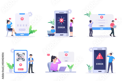 Modern flat illustration of verification failed and QR error