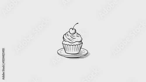 Minimalist line art sketch of a cupcake.