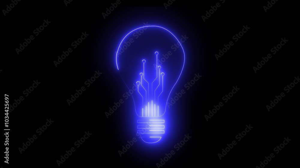 Bulb circuit animation by blue color neon on black background. Bulb circuit animation by blue color neon on black background.