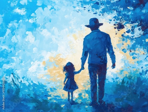 Unique Father's Love Art. Hand Painted Blue Celebration Card with Oil Paint