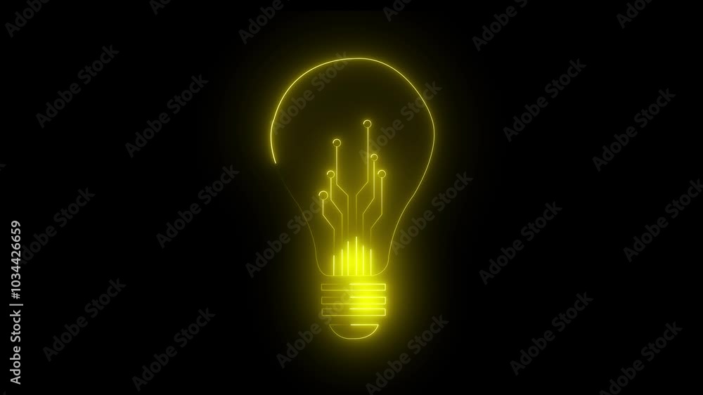 Bulb circuit animation by yellow color neon on black background. Bulb circuit animation by yellow color neon on black background.