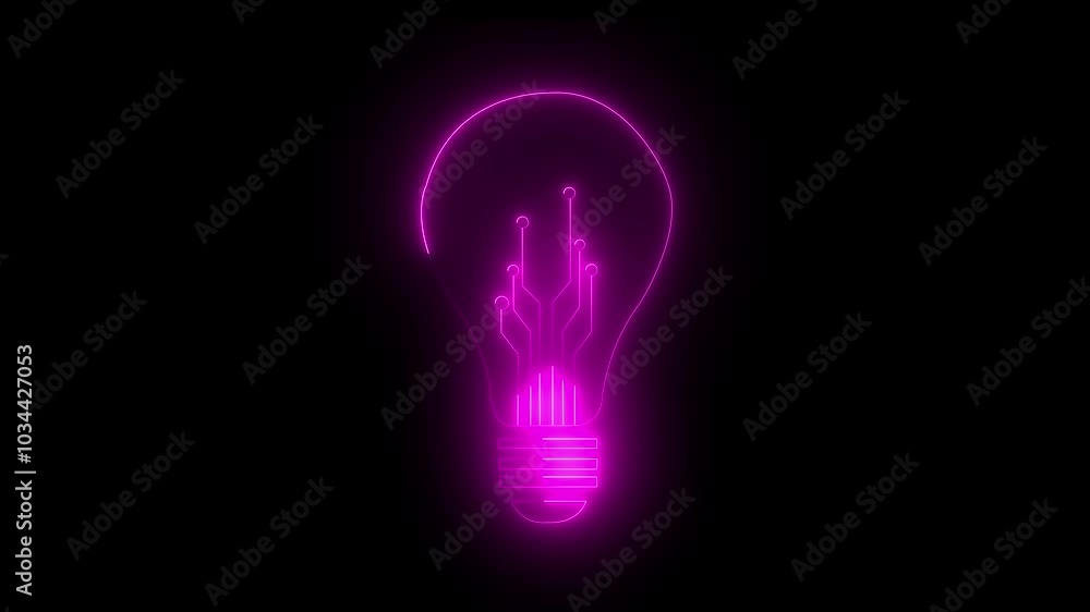 Bulb circuit animation by pink color neon on black background. Bulb circuit animation by pink color neon on black background.
