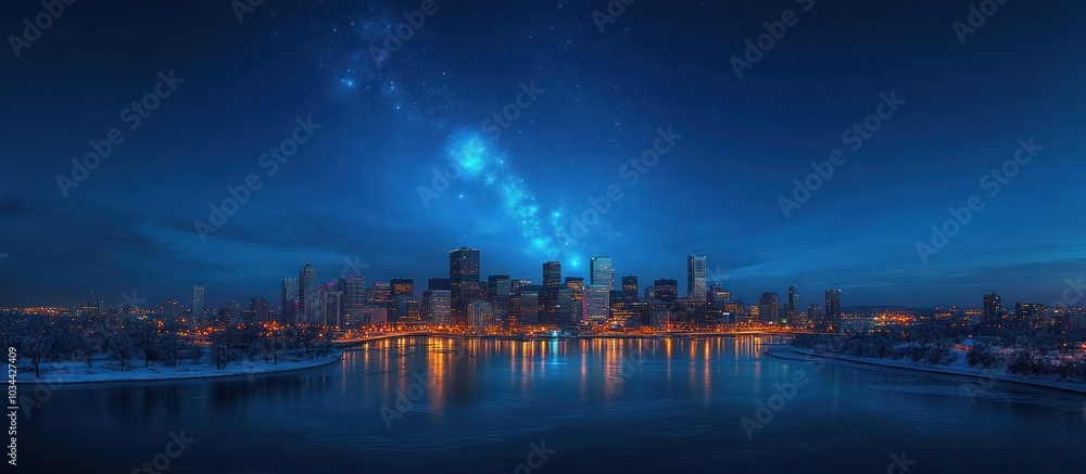 Fototapeta premium Cityscape with Milky Way