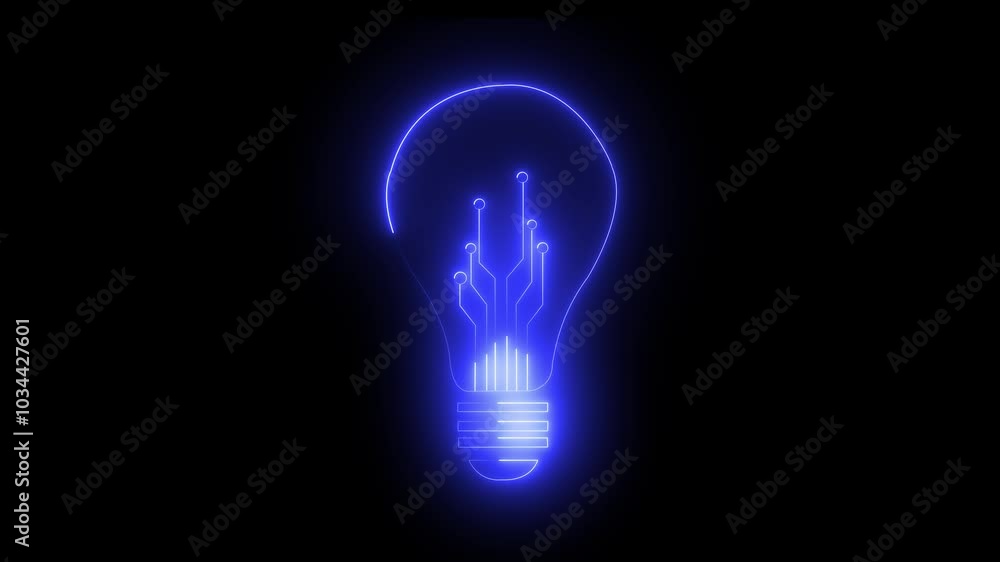 Bulb circuit animation by blue color neon on black background. Bulb circuit animation by blue color neon on black background.