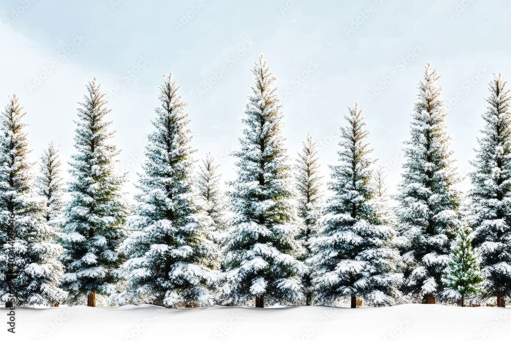 Three snow covered evergreen pine trees in winter landscape Three snow covered evergreen pine trees in winter landscape