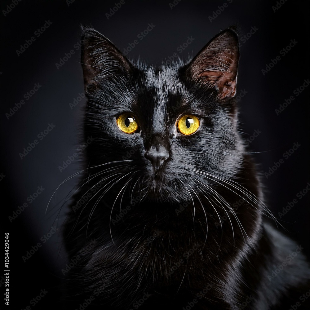 Enchanting Black Feline with Glowing Yellow Eyes: A Nighttime Mystery Enchanting Black Feline with Glowing Yellow Eyes: A Nighttime Mystery