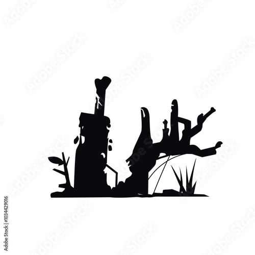 Broken zombie hand sticking out of the ground. Spooky Halloween decoration suitable for posters and web