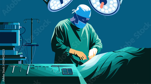 Silhouette of a surgeon against a brightly lit operating room during surgery.