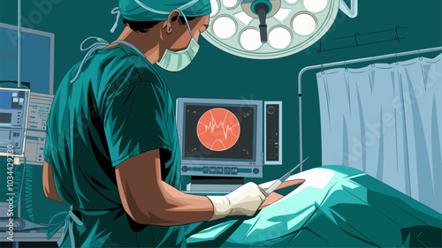 A surgeon's back illuminated by the surgical monitor, guiding their every move.