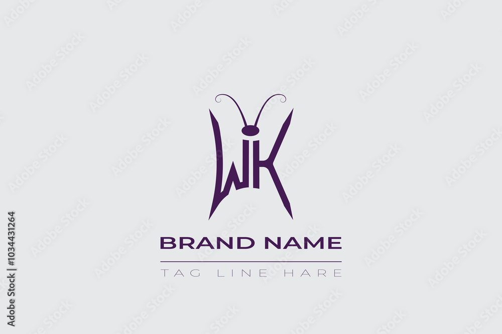 Fototapeta premium WK Butterfly logo design. Butterfly initials W and K line art logo template. This design can be used in cosmetics fashion and jewelry. 