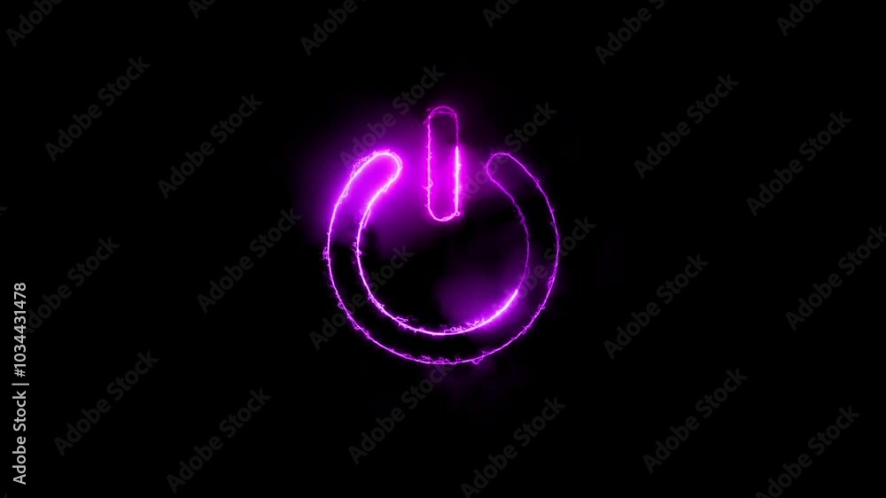 magenta color power icon animation on black background. glowing power icon. magenta color power icon animation on black background. glowing power icon.