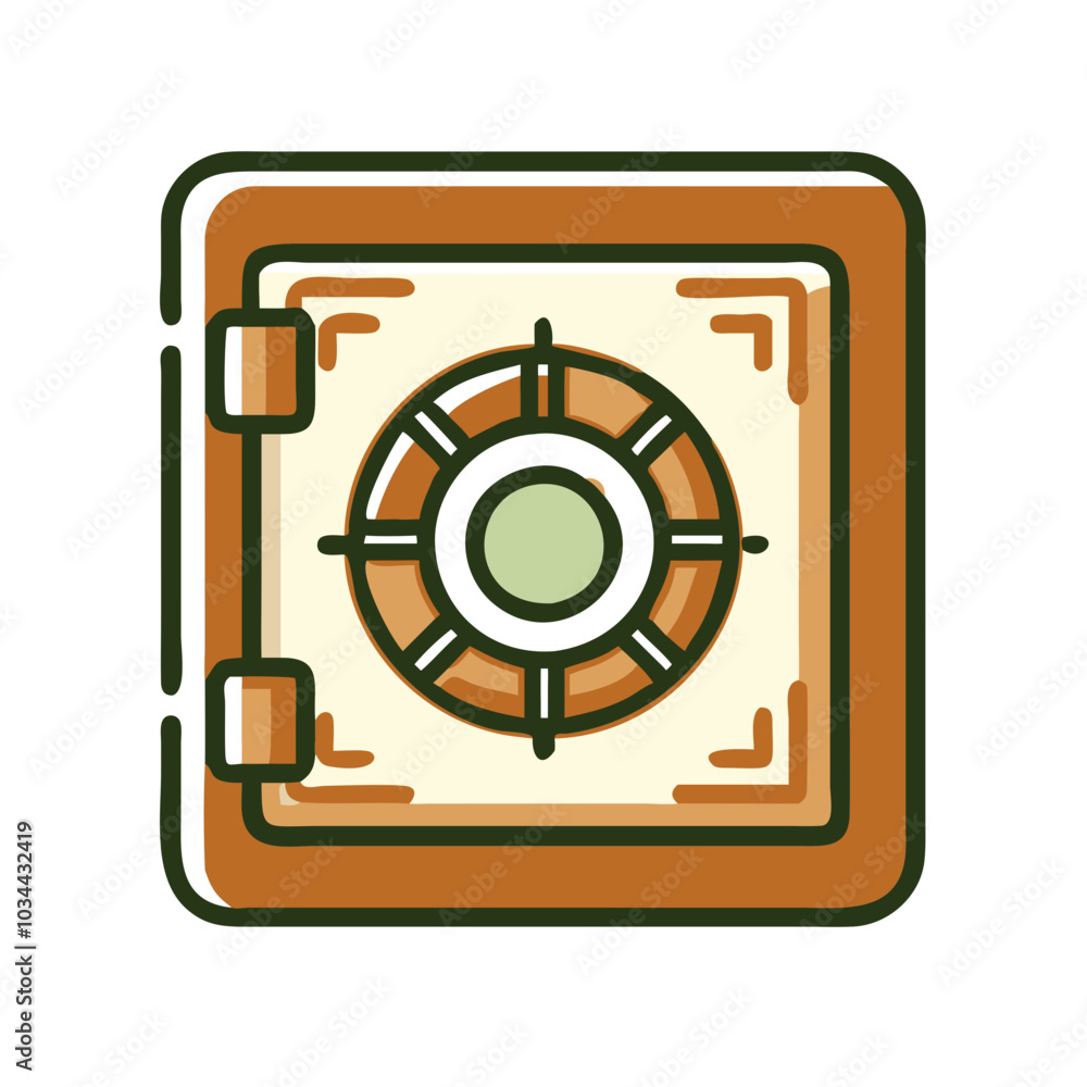 A wooden box with a green and white circle in the middle. The circle is the keyhole A wooden box with a green and white circle in the middle. The circle is the keyhole