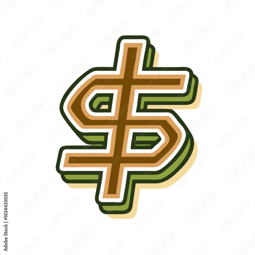 Obraz premium A stylized dollar sign with a green and brown border. The dollar sign is made up of a series of lines and curves, giving it a unique and artistic appearance. The use of different colors