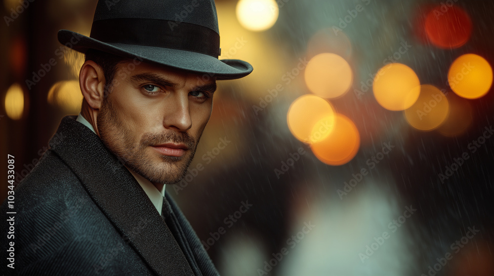 A dynamic scene featuring a man in his thirties dressed in a tailored 1920s three-piece suit, complete with a stylish hat. The image is rendered in stunning 8k detail, with every f A dynamic scene featuring a man in his thirties dressed in a tailored 1920s three-piece suit, complete with a stylish hat. The image is rendered in stunning 8k detail, with every f