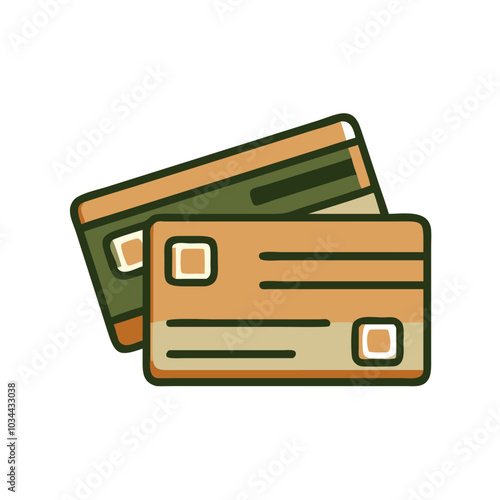 Two credit cards are shown side by side. The cards are brown and green. Concept of financial transactions and the importance of having multiple payment options