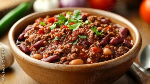 The national cuisine of Mexico: Chili con carne with cocoa.