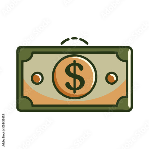 A green dollar bill with a yellow face and a black number. The dollar bill is upside down, giving it a playful and whimsical appearance. The design of the bill is simple yet effective