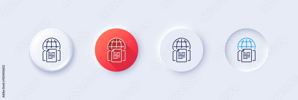 Internet documents line icon. Neumorphic, Red gradient, 3d pin buttons. Doc file page sign. Office note symbol. Line icons. Neumorphic buttons with outline signs. Vector Internet documents line icon. Neumorphic, Red gradient, 3d pin buttons. Doc file page sign. Office note symbol. Line icons. Neumorphic buttons with outline signs. Vector