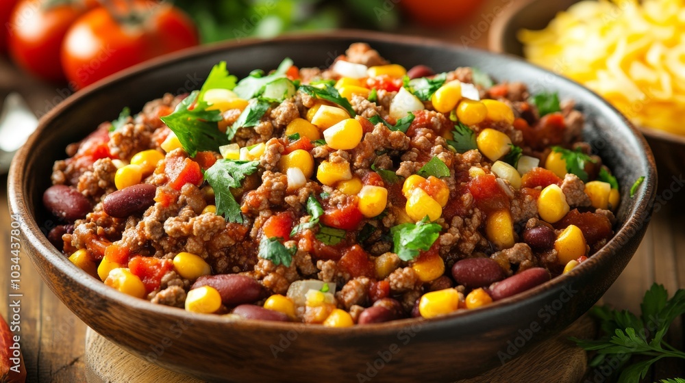 The national cuisine of Mexico: Beef with beans and corn in Mexican style. The national cuisine of Mexico: Beef with beans and corn in Mexican style.
