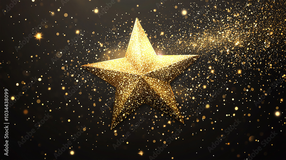 New Year 2025 Celebration with Gold Star Glitter Dust Sparkle on Black Background New Year 2025 Celebration with Gold Star Glitter Dust Sparkle on Black Background