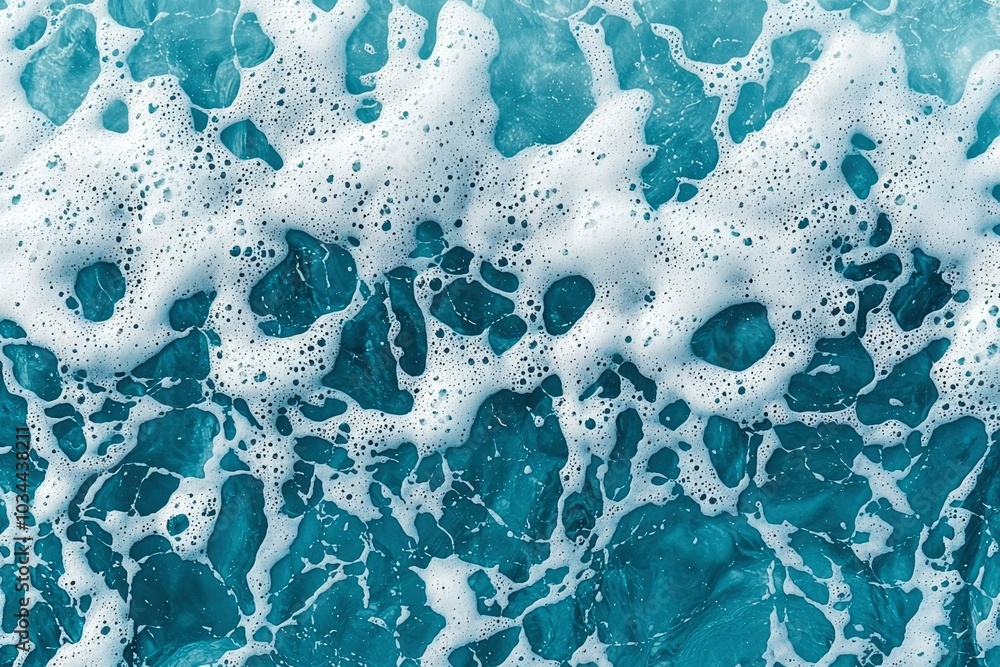 Naklejka premium Abstract Closeup of White Sea Foam on Blue Water