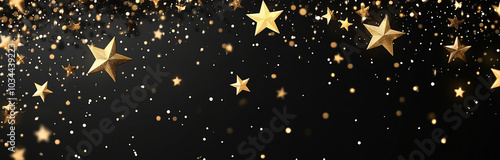 New Year 2025 Celebration with Gold Star Glitter Dust Sparkle on Black Background